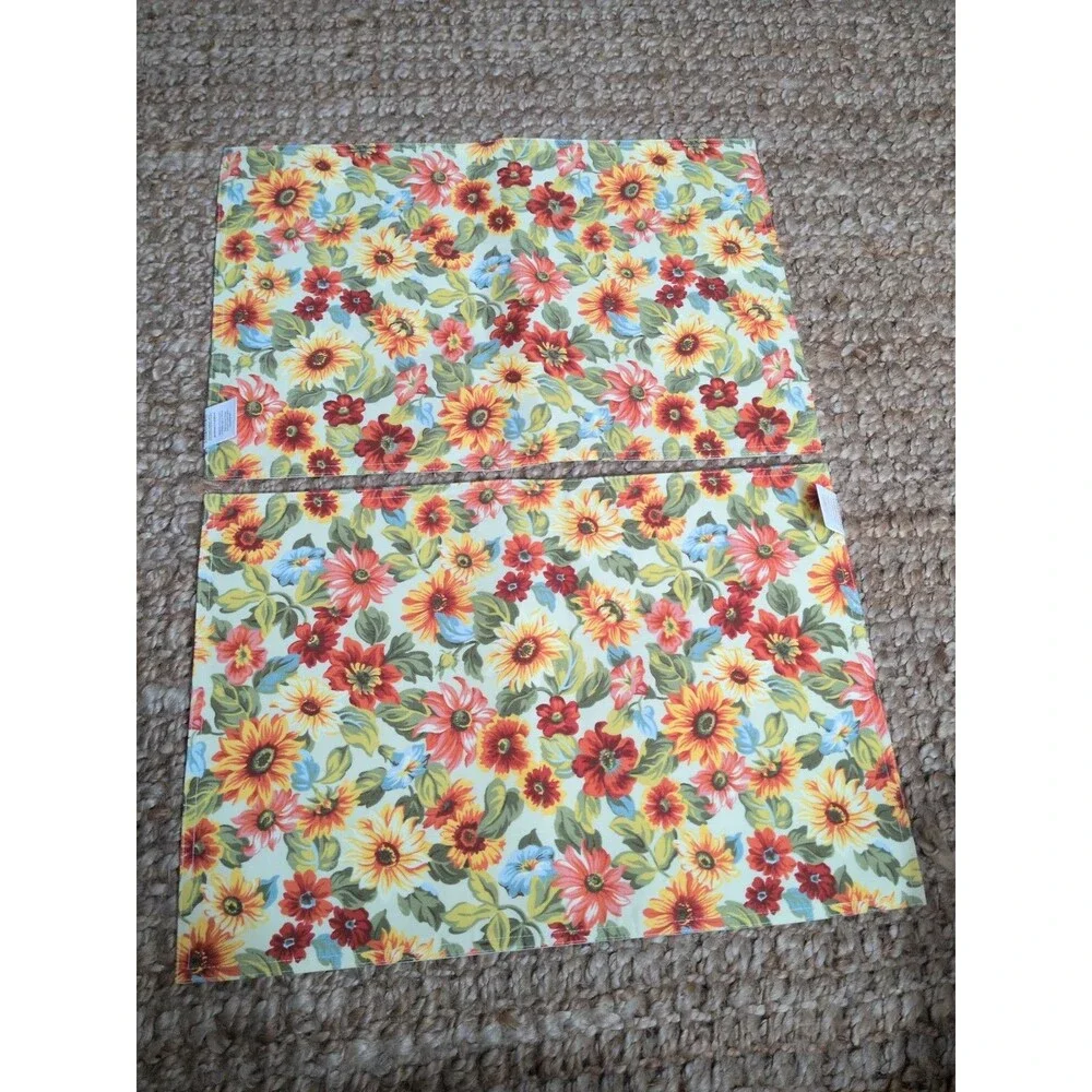 2 Longaberger Reversible Sunflower/Bright Floral  Placemats Washable Collectable